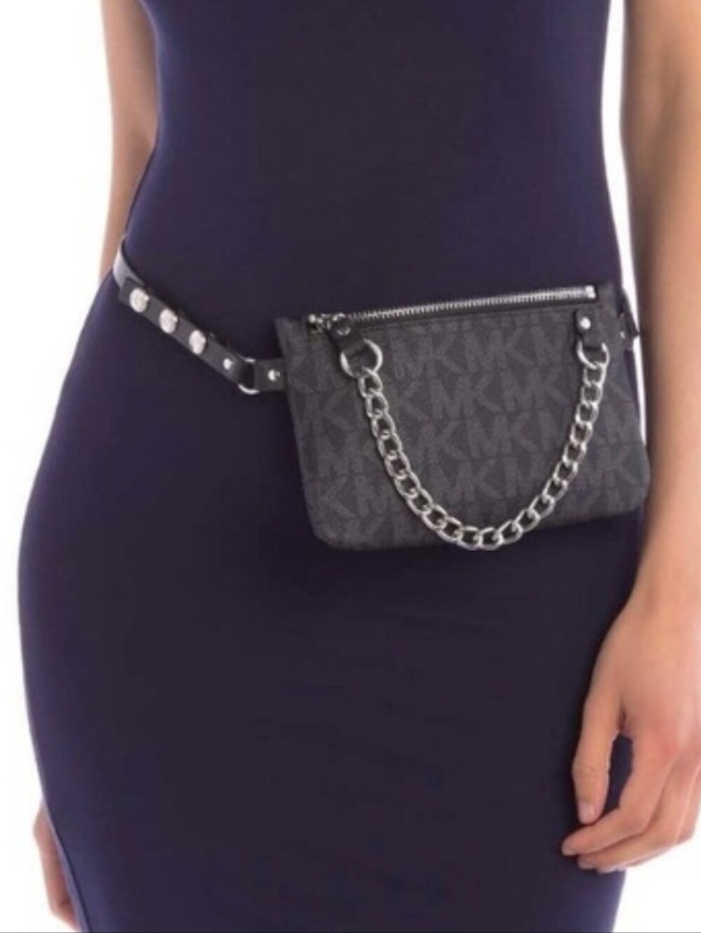 Michael Kors Signature Logo Chain Belt Bag Fanny Pack Size Large New